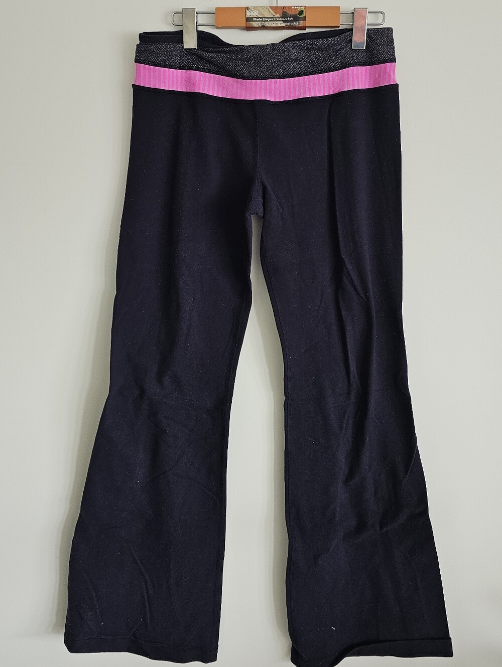Lululemon Womans Black Stretch Flare Pants with Pink Waistband